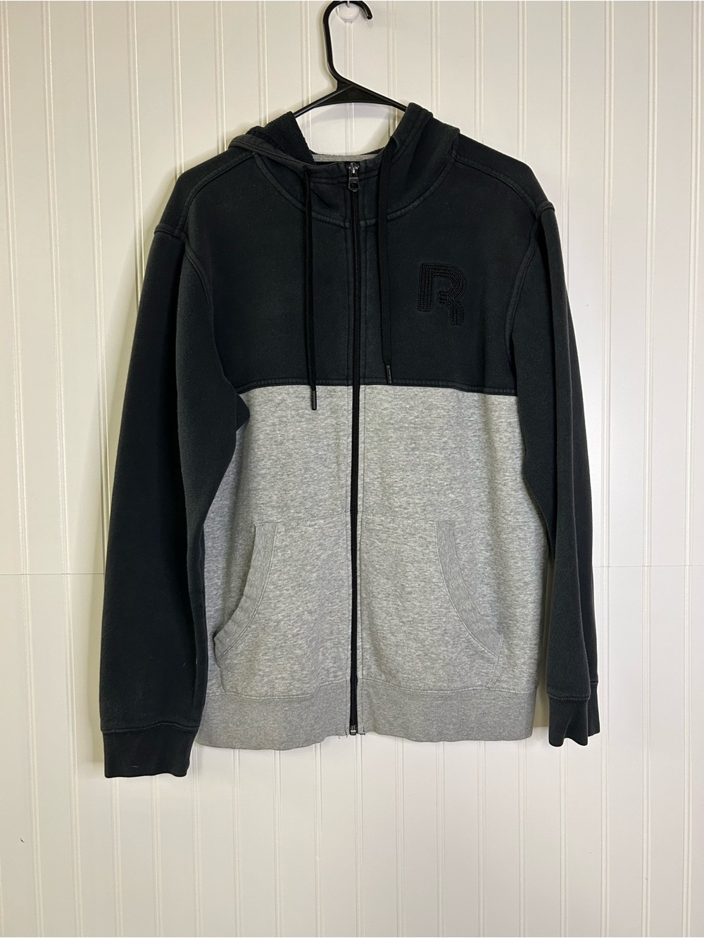 Reebok Classic Two-Tone Black & Gray Zip Hoodie Size Medium
